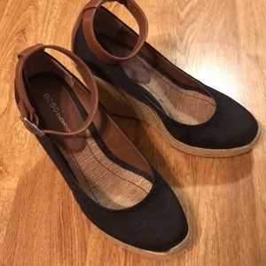 Black, espadrille style wedges